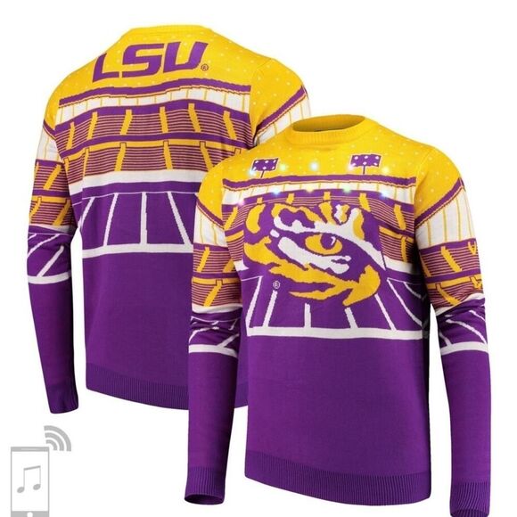 LSU Tigers Bluetooth Light Up Ugly Christmas Sweater SZ XL Louisiana State - Picture 6 of 8